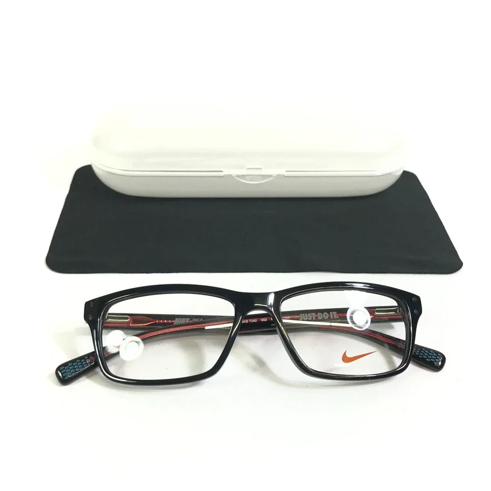 Nike Eyeglasses Frames 7242 002 Shiny Black Red Rectangle Full Rim 53-16-140